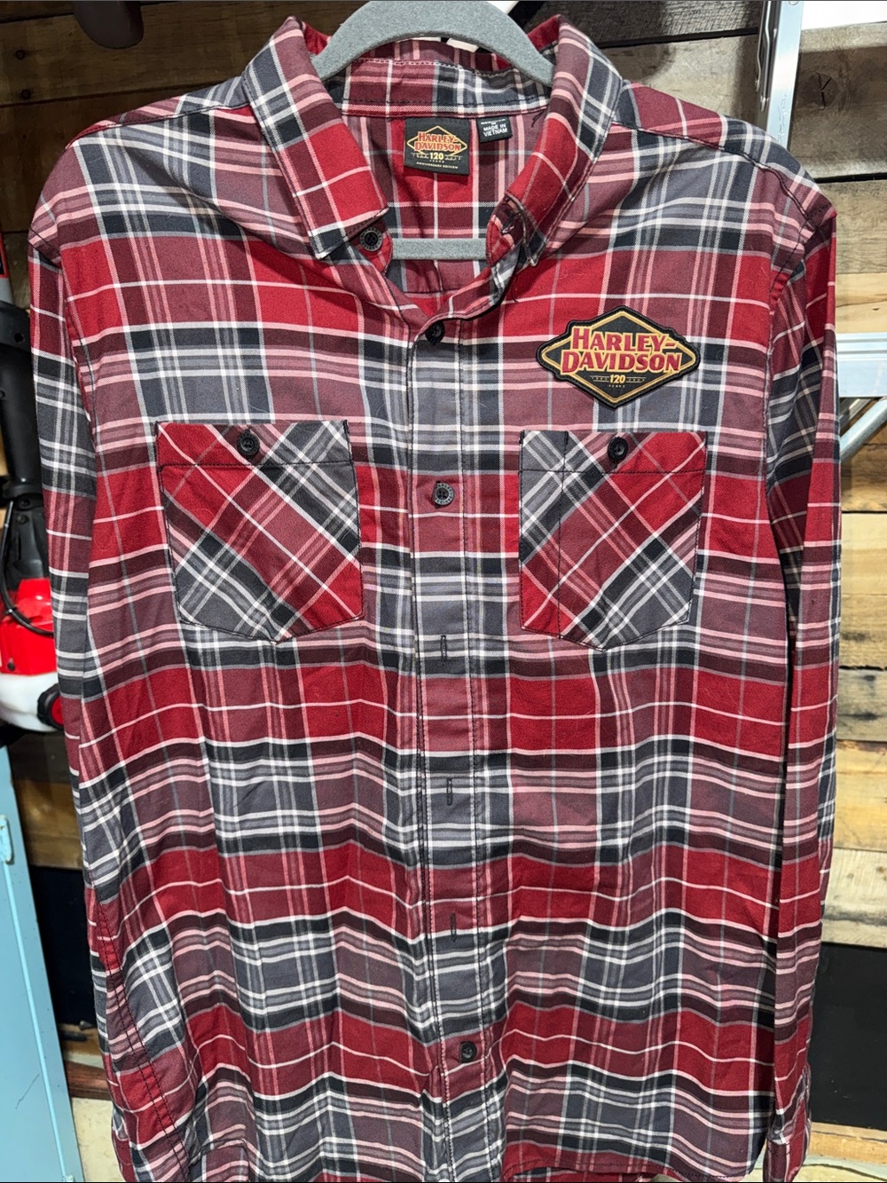 Harley-Davidson Red and Black Plaid Button-Down Shirt 120th anniversary Medium